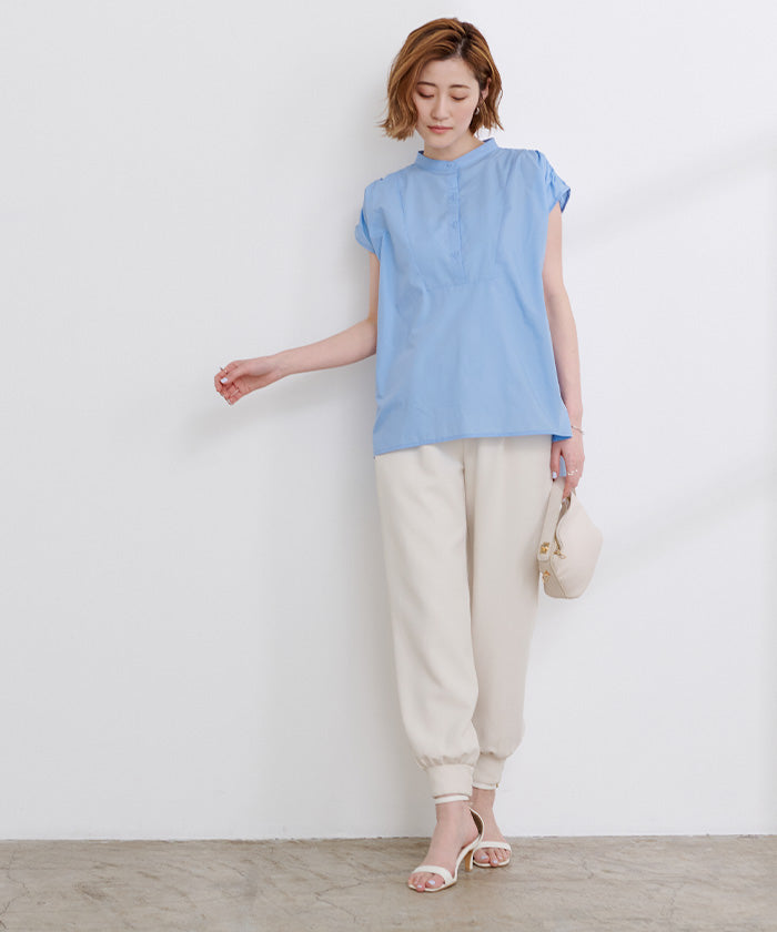 ユアーズ ur's スタンドカラーショルダーギャザーブザムシャツ （ブラック） ブラック