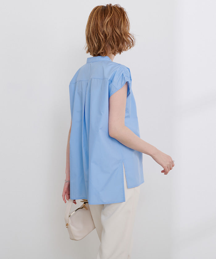 ユアーズ ur's スタンドカラーショルダーギャザーブザムシャツ （ブラック） ブラック