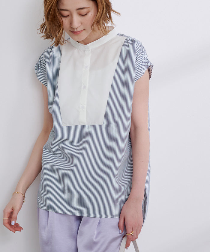 ユアーズ ur's スタンドカラーショルダーギャザーブザムシャツ （ブラック） ブラック