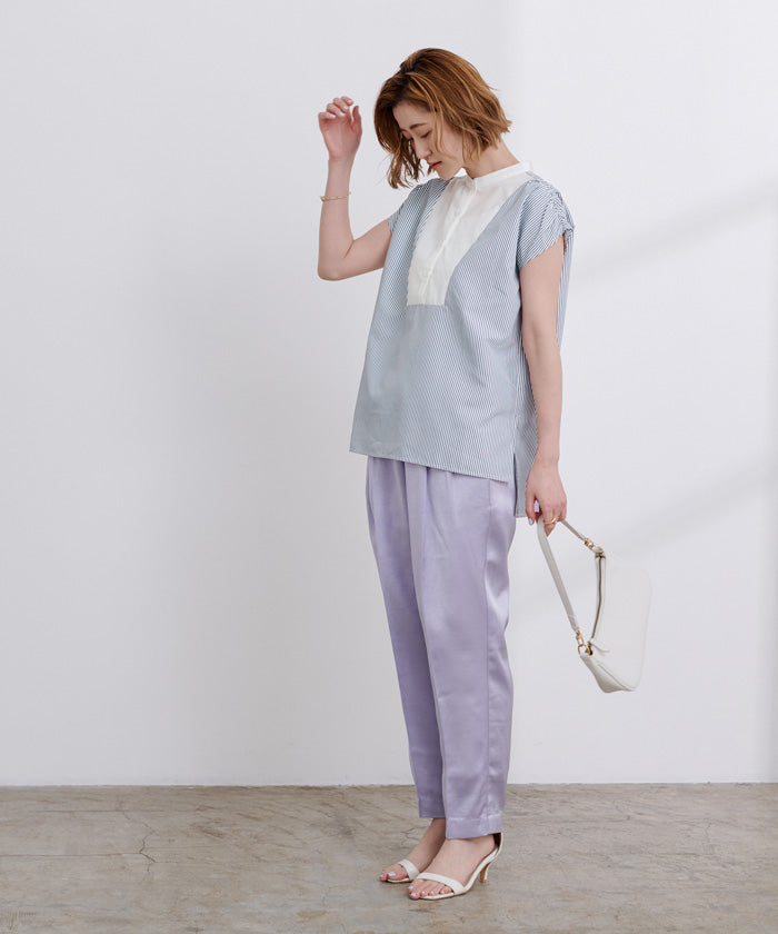 ユアーズ ur's スタンドカラーショルダーギャザーブザムシャツ （ブラック） ブラック