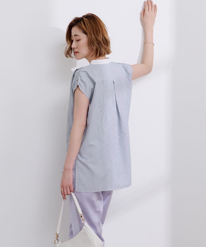 ユアーズ ur's スタンドカラーショルダーギャザーブザムシャツ （ブラック） ブラック