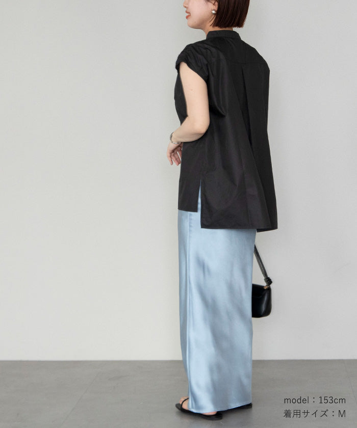 ユアーズ ur's スタンドカラーショルダーギャザーブザムシャツ （ブラック） ブラック