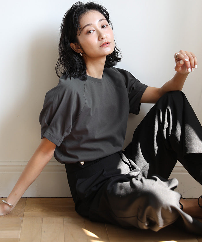 ユアーズ ur's 汗染み防止タックボリュームスリーブTシャツ （チャコール） チャコール