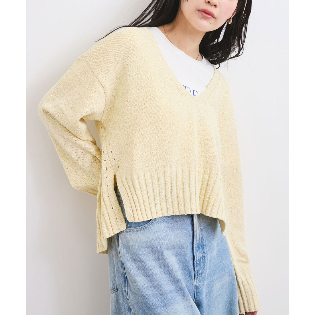 ビス VIS 深Vネックミックスニットプルオーバー