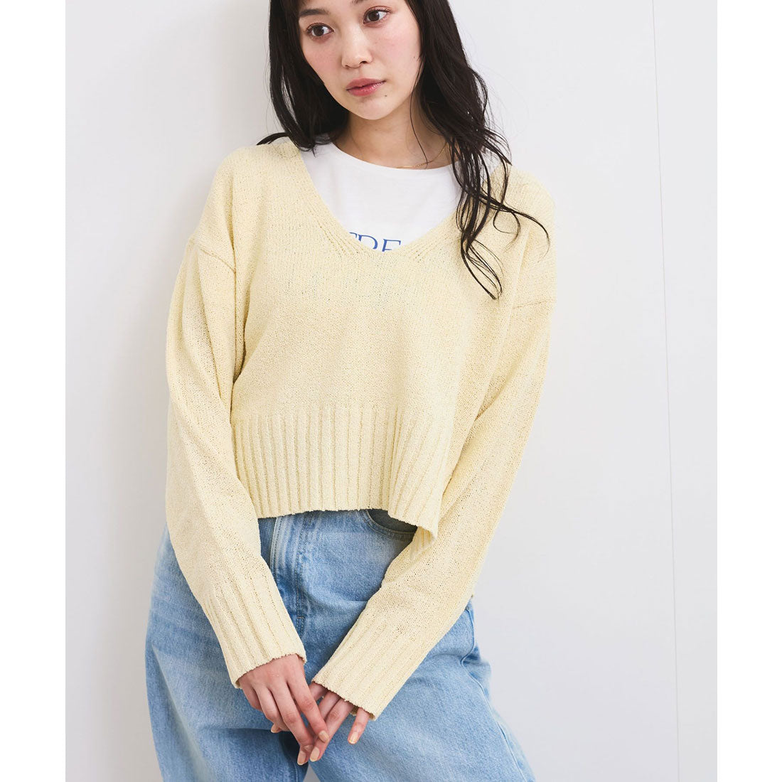 ビス VIS 深Vネックミックスニットプルオーバー