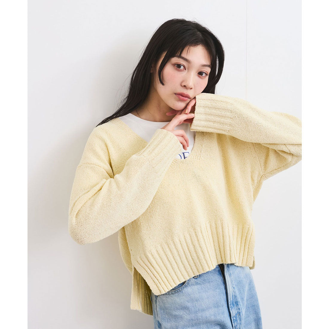 ビス VIS 深Vネックミックスニットプルオーバー