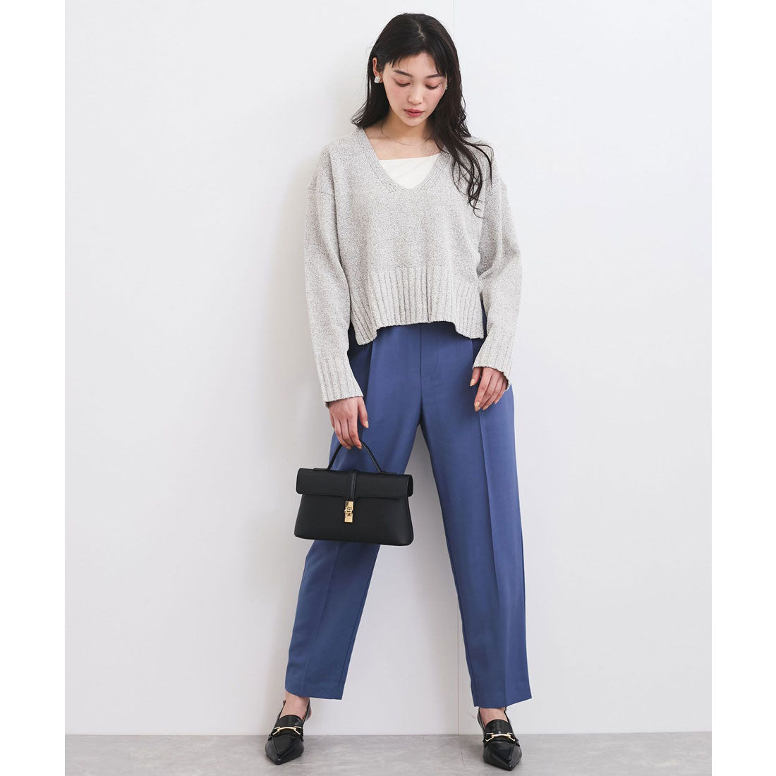 ビス VIS 深Vネックミックスニットプルオーバー