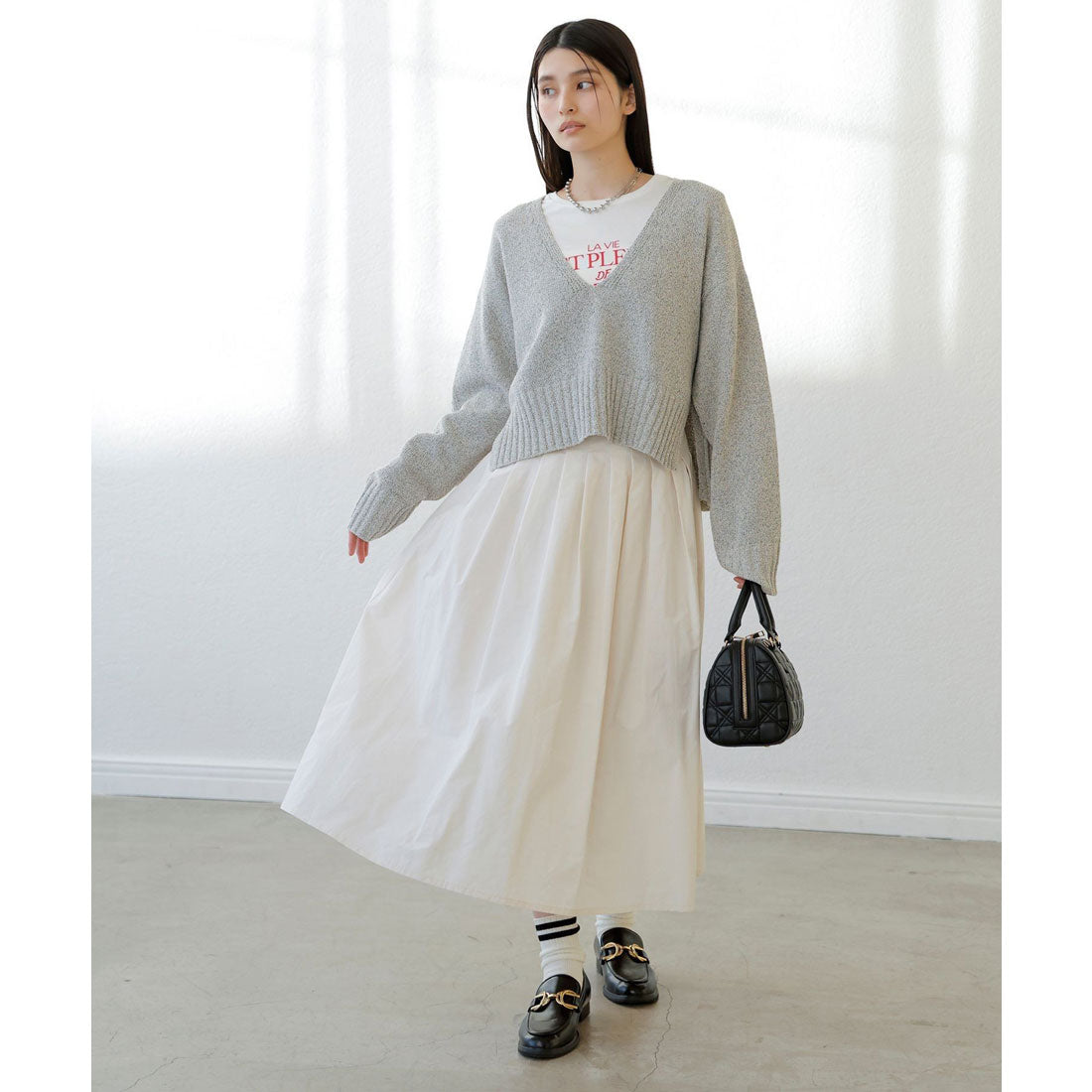 ビス VIS 深Vネックミックスニットプルオーバー