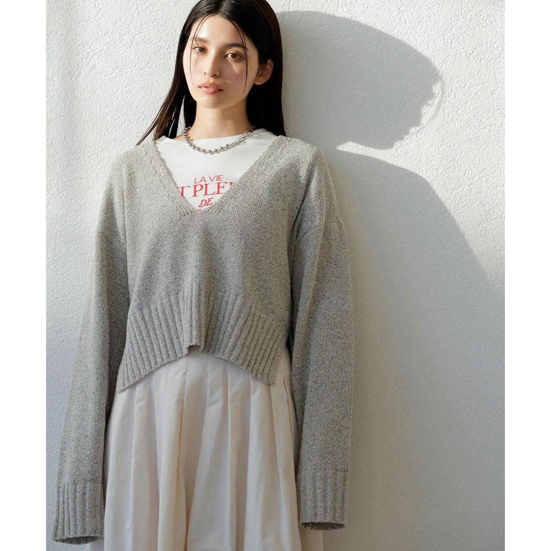 ビス VIS 深Vネックミックスニットプルオーバー