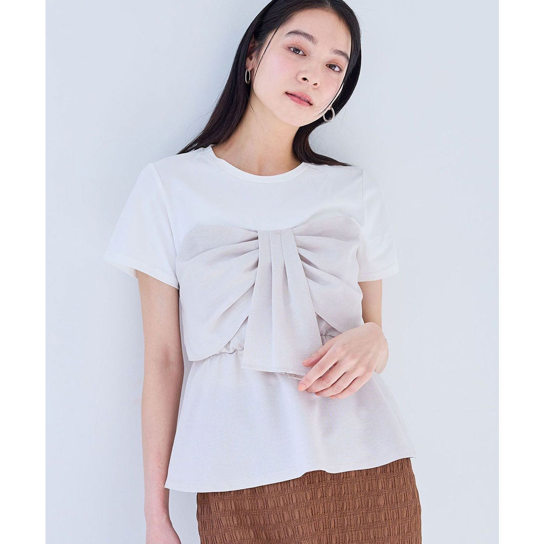 ビス VIS 【美easy】ねじりリボンTシャツドッキングプルオーバー【接触冷感/洗える】【セットアップ対応】 （キナリ（16）） キナリ（16）