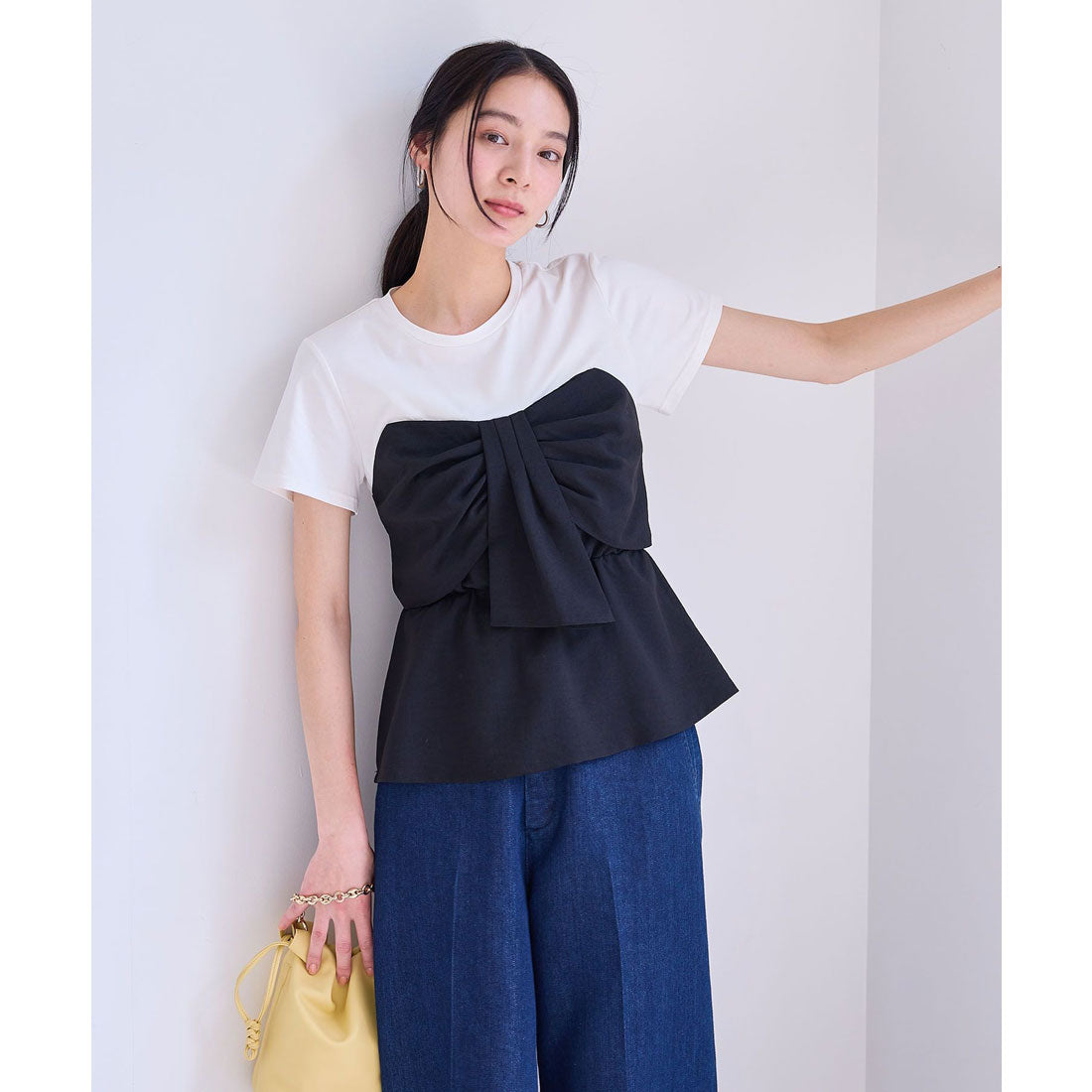 ビス VIS 【美easy】ねじりリボンTシャツドッキングプルオーバー【接触冷感/洗える】【セットアップ対応】 （キナリ（16）） キナリ（16）
