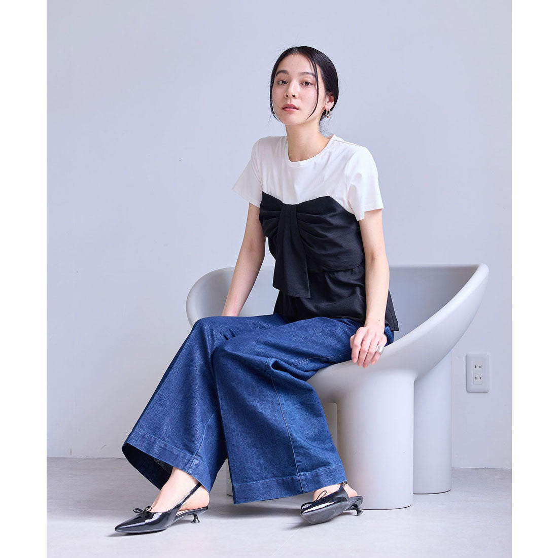ビス VIS 【美easy】ねじりリボンTシャツドッキングプルオーバー【接触冷感/洗える】【セットアップ対応】 （キナリ（16）） キナリ（16）