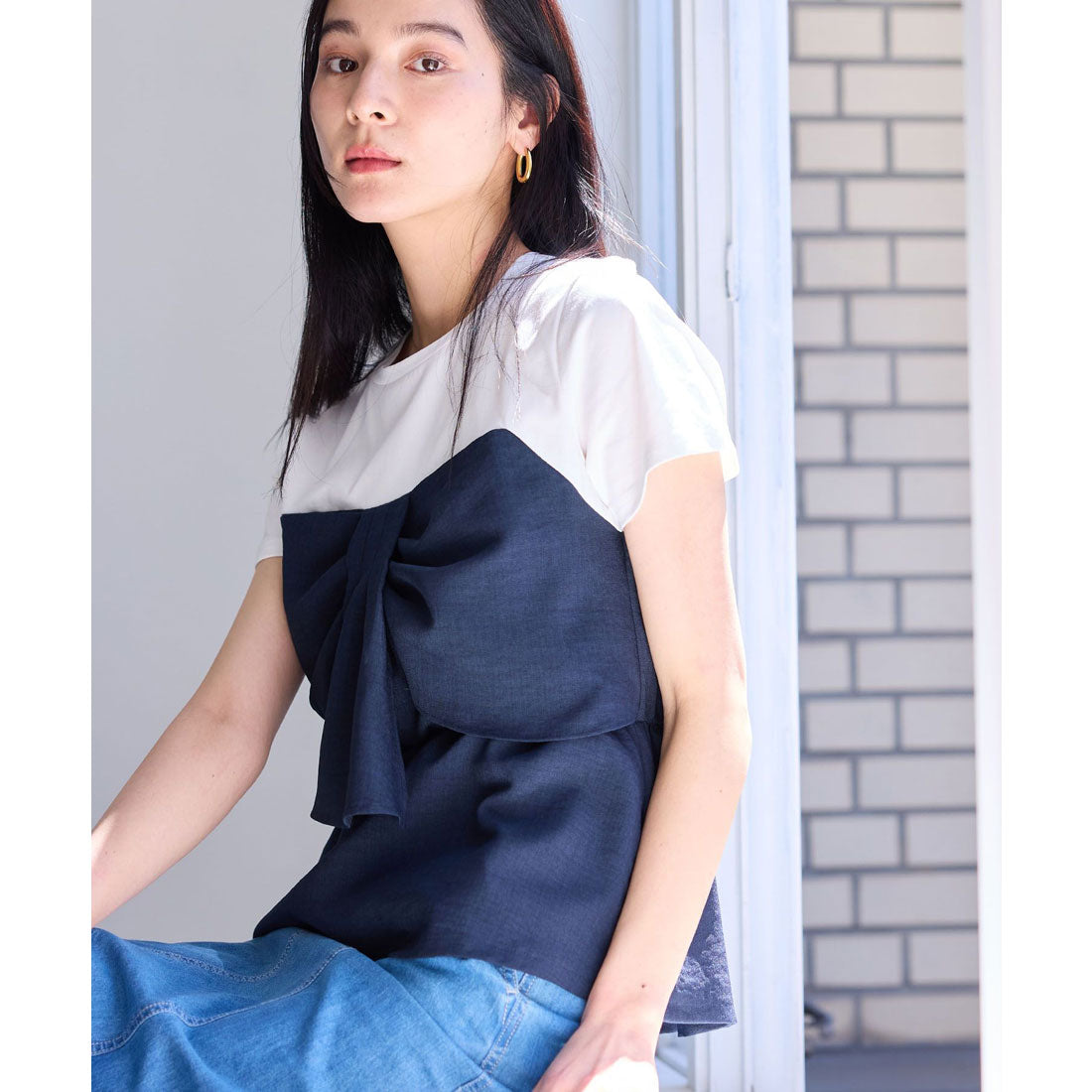 ビス VIS 【美easy】ねじりリボンTシャツドッキングプルオーバー【接触冷感/洗える】【セットアップ対応】 （キナリ（16）） キナリ（16）