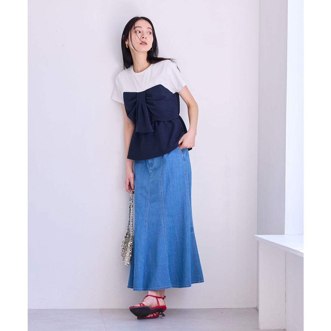 ビス VIS 【美easy】ねじりリボンTシャツドッキングプルオーバー【接触冷感/洗える】【セットアップ対応】 （キナリ（16）） キナリ（16）