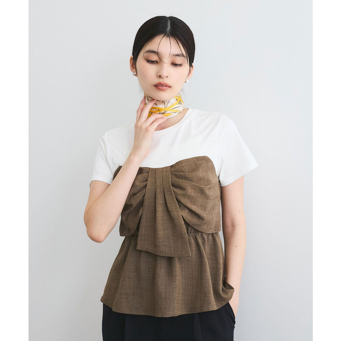 ビス VIS 【美easy】ねじりリボンTシャツドッキングプルオーバー【接触冷感/洗える】【セットアップ対応】 （キナリ（16）） キナリ（16）
