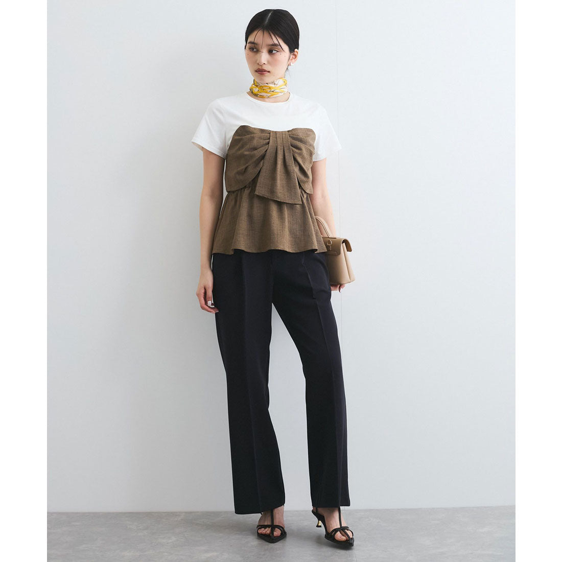 ビス VIS 【美easy】ねじりリボンTシャツドッキングプルオーバー【接触冷感/洗える】【セットアップ対応】 （キナリ（16）） キナリ（16）