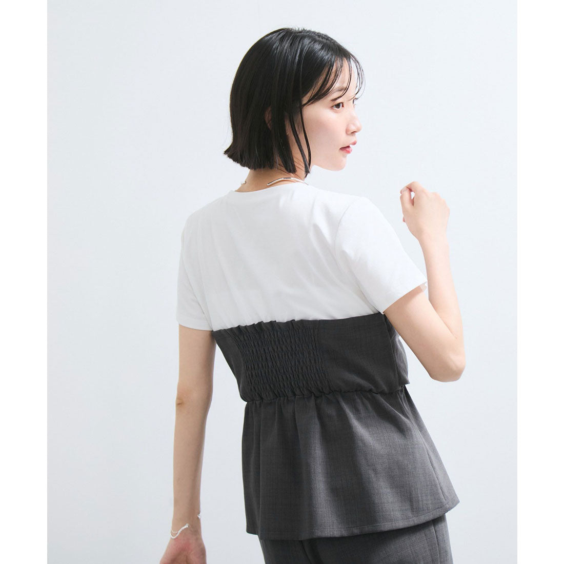 ビス VIS 【美easy】ねじりリボンTシャツドッキングプルオーバー【接触冷感/洗える】【セットアップ対応】 （キナリ（16）） キナリ（16）