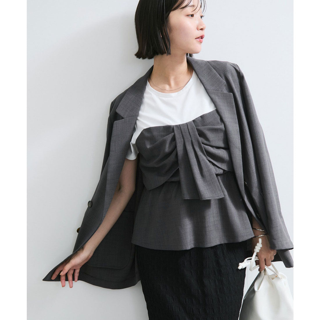 ビス VIS 【美easy】ねじりリボンTシャツドッキングプルオーバー【接触冷感/洗える】【セットアップ対応】 （キナリ（16）） キナリ（16）