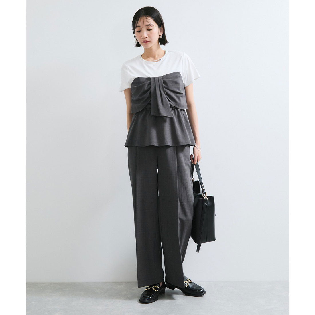 ビス VIS 【美easy】ねじりリボンTシャツドッキングプルオーバー【接触冷感/洗える】【セットアップ対応】 （キナリ（16）） キナリ（16）
