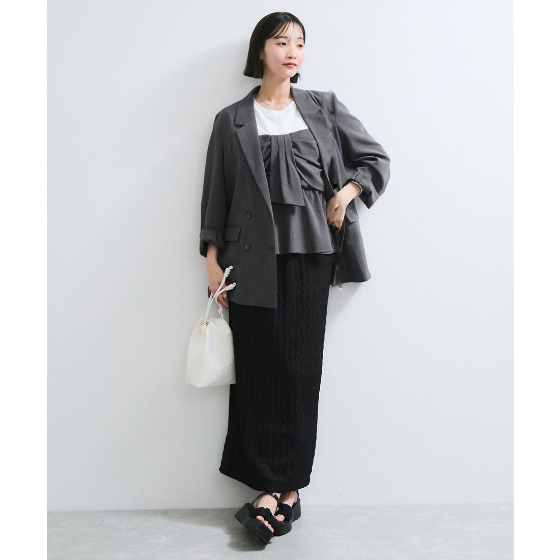 ビス VIS 【美easy】ねじりリボンTシャツドッキングプルオーバー【接触冷感/洗える】【セットアップ対応】 （キナリ（16）） キナリ（16）