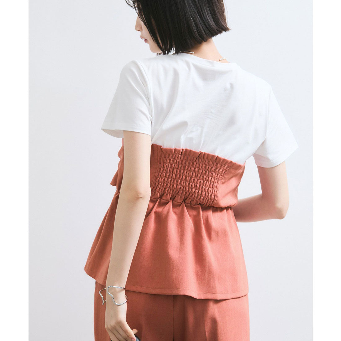 ビス VIS 【美easy】ねじりリボンTシャツドッキングプルオーバー【接触冷感/洗える】【セットアップ対応】 （キナリ（16）） キナリ（16）