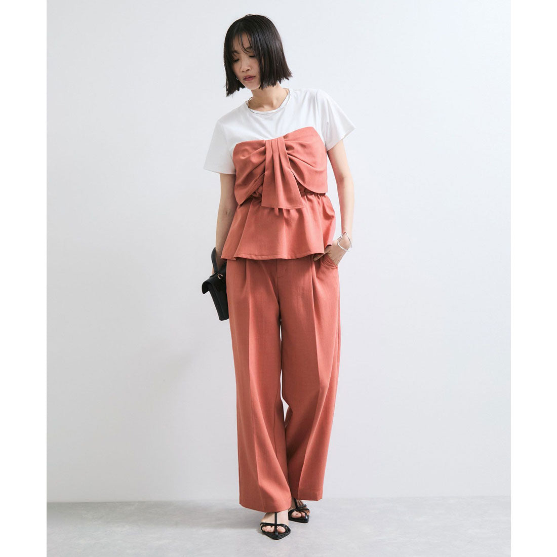 ビス VIS 【美easy】ねじりリボンTシャツドッキングプルオーバー【接触冷感/洗える】【セットアップ対応】 （キナリ（16）） キナリ（16）