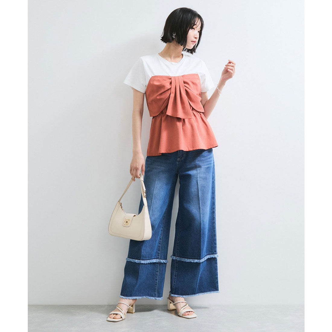 ビス VIS 【美easy】ねじりリボンTシャツドッキングプルオーバー【接触冷感/洗える】【セットアップ対応】 （キナリ（16）） キナリ（16）