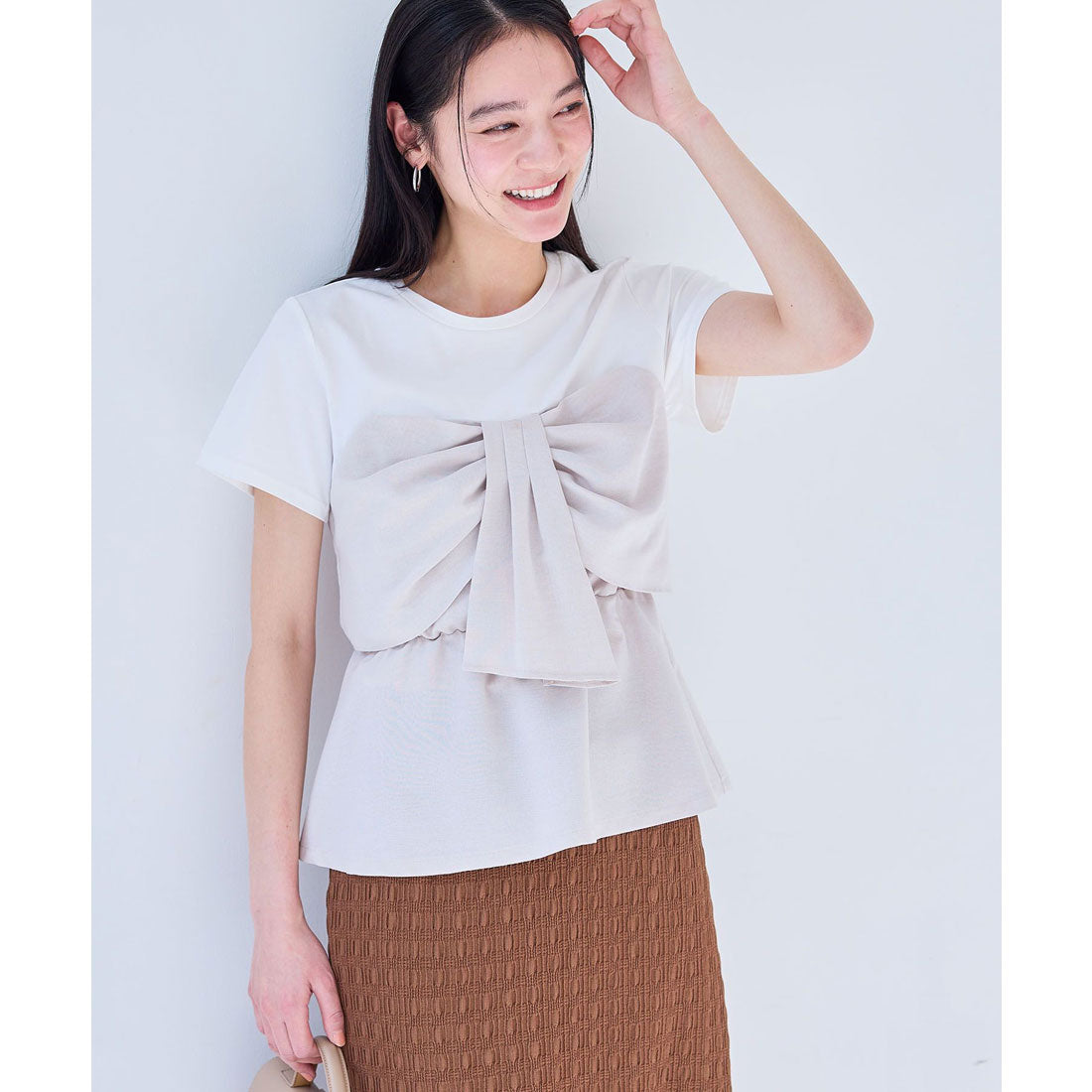 ビス VIS 【美easy】ねじりリボンTシャツドッキングプルオーバー【接触冷感/洗える】【セットアップ対応】 （キナリ（16）） キナリ（16）