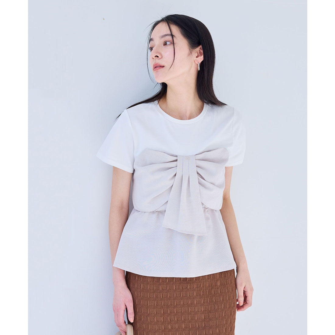 ビス VIS 【美easy】ねじりリボンTシャツドッキングプルオーバー【接触冷感/洗える】【セットアップ対応】 （キナリ（16）） キナリ（16）