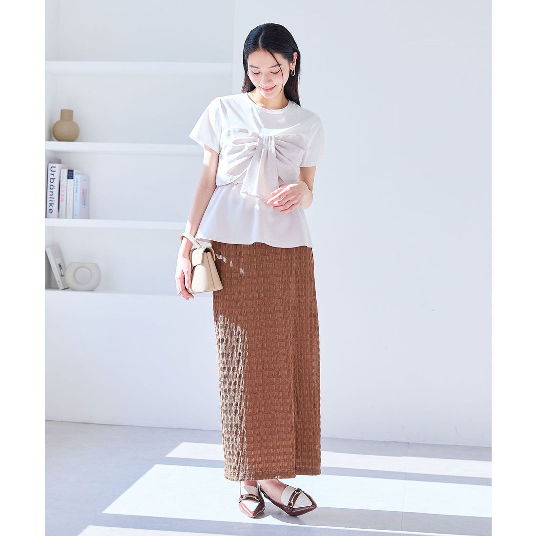 ビス VIS 【美easy】ねじりリボンTシャツドッキングプルオーバー【接触冷感/洗える】【セットアップ対応】 （キナリ（16）） キナリ（16）