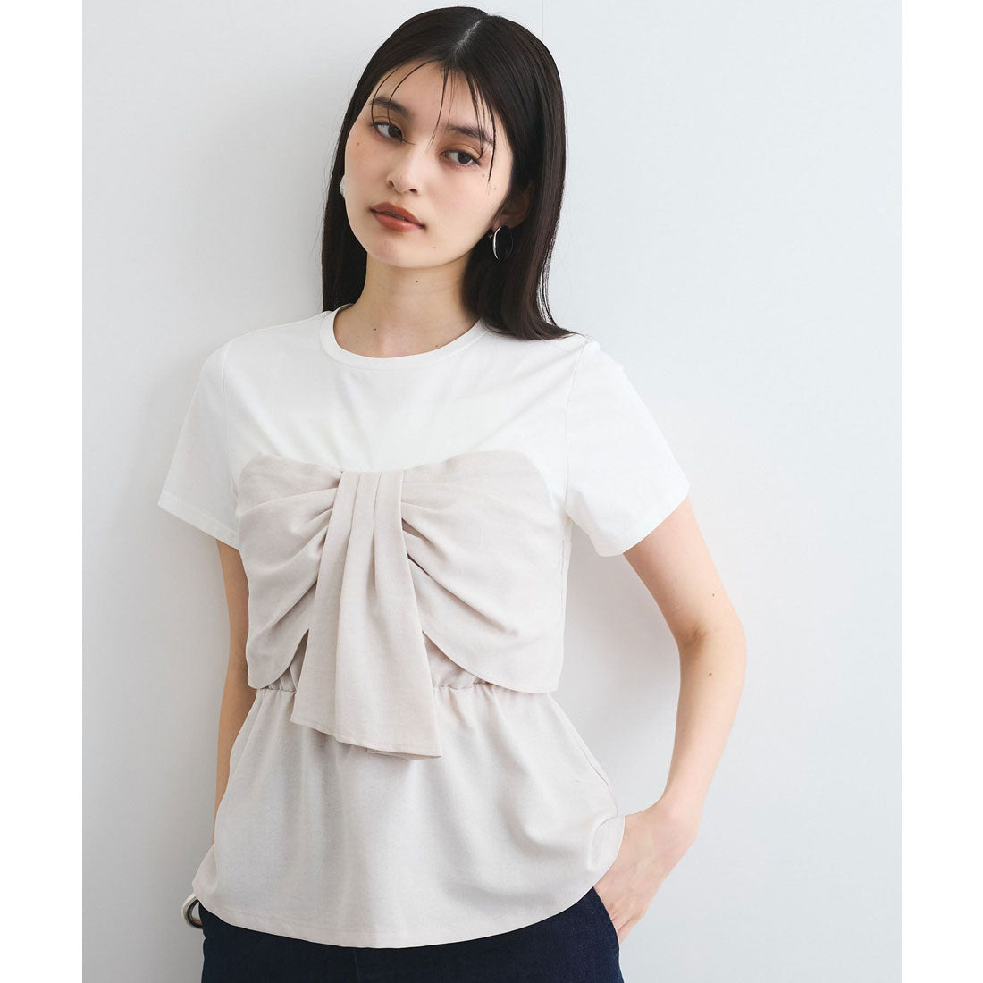 ビス VIS 【美easy】ねじりリボンTシャツドッキングプルオーバー【接触冷感/洗える】【セットアップ対応】 （キナリ（16）） キナリ（16）