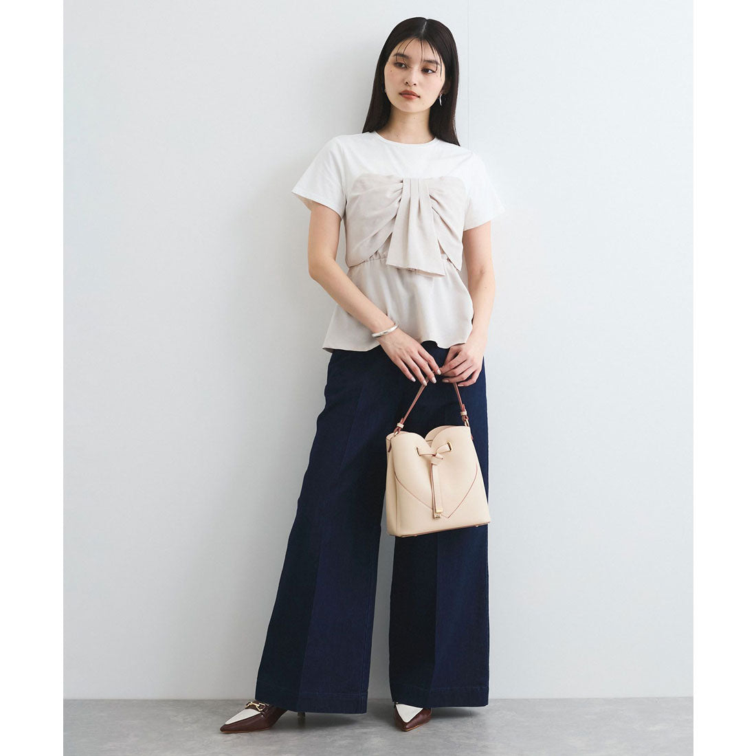 ビス VIS 【美easy】ねじりリボンTシャツドッキングプルオーバー【接触冷感/洗える】【セットアップ対応】 （キナリ（16）） キナリ（16）