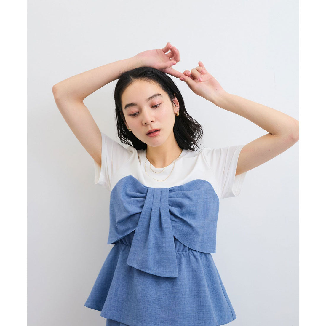ビス VIS 【美easy】ねじりリボンTシャツドッキングプルオーバー【接触冷感/洗える】【セットアップ対応】 （キナリ（16）） キナリ（16）