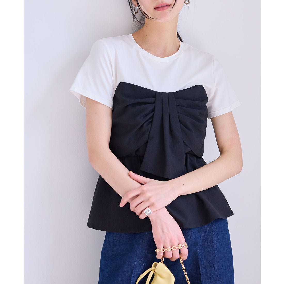 ビス VIS 【美easy】ねじりリボンTシャツドッキングプルオーバー【接触冷感/洗える】【セットアップ対応】 （ブラック（01）） ブラック（01）
