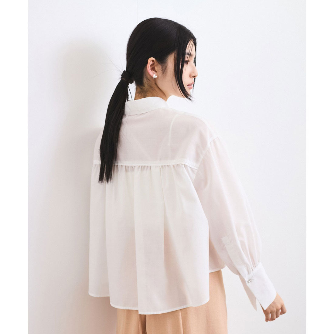 ビス VIS 【防シワ/接触冷感/洗える】ボリュームフレアシャツ （サックス（48）） サックス（48）