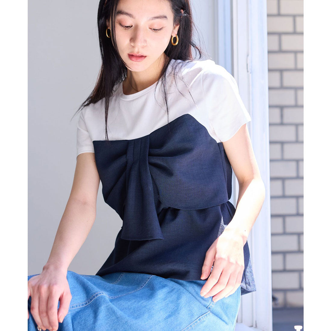 ビス VIS 【美easy】ねじりリボンTシャツドッキングプルオーバー【接触冷感/洗える】【セットアップ対応】 （ネイビー（40）） ネイビー（40）