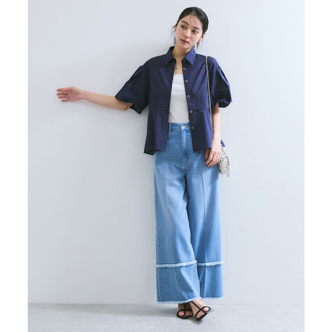 ビス VIS 【接触冷感】バルーンスリーブペプラムシャツ （ライトグリーン（33）） ライトグリーン（33）