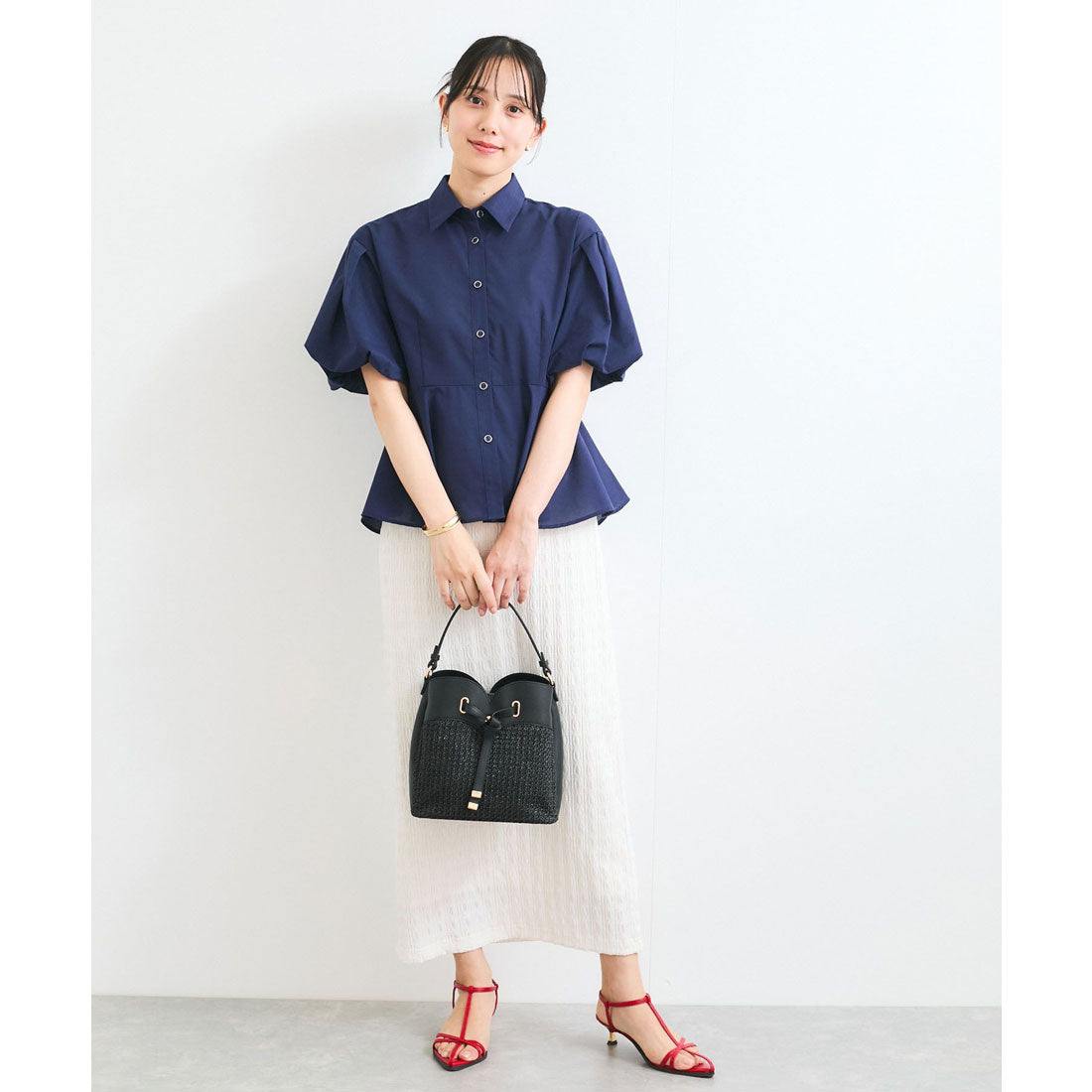 ビス VIS 【接触冷感】バルーンスリーブペプラムシャツ （ライトグリーン（33）） ライトグリーン（33）