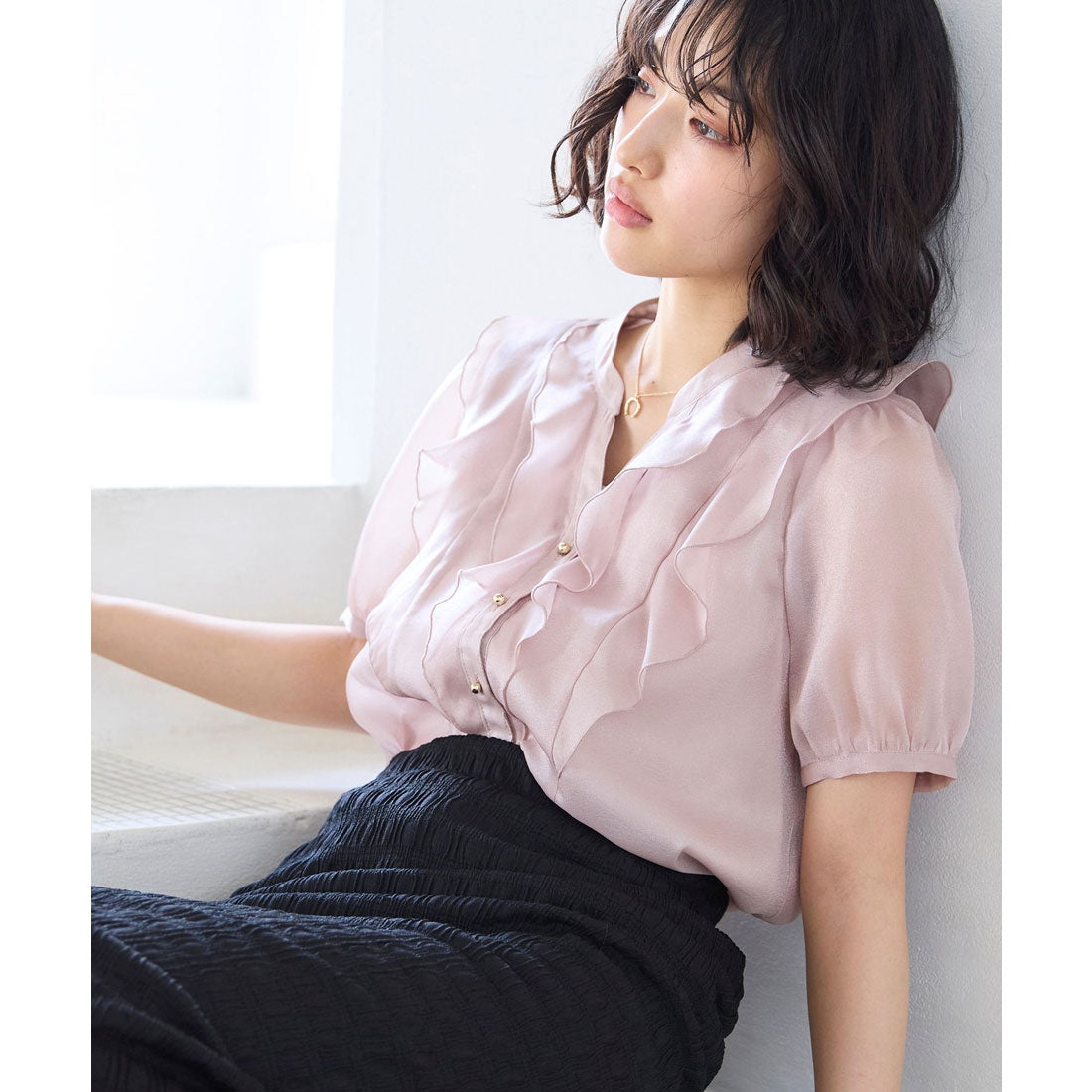 ビス VIS 【洗える】シアーラッフル半袖ブラウス （ピンク（63）） ピンク（63）