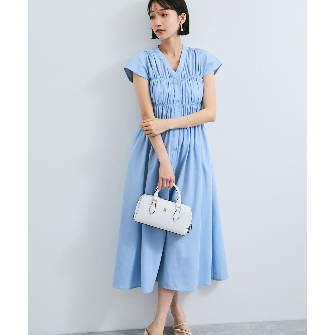 ビス VIS シャーリングデザインワンピース【WEB限定サイズ】 （ブルー系（45）） ブルー系（45）