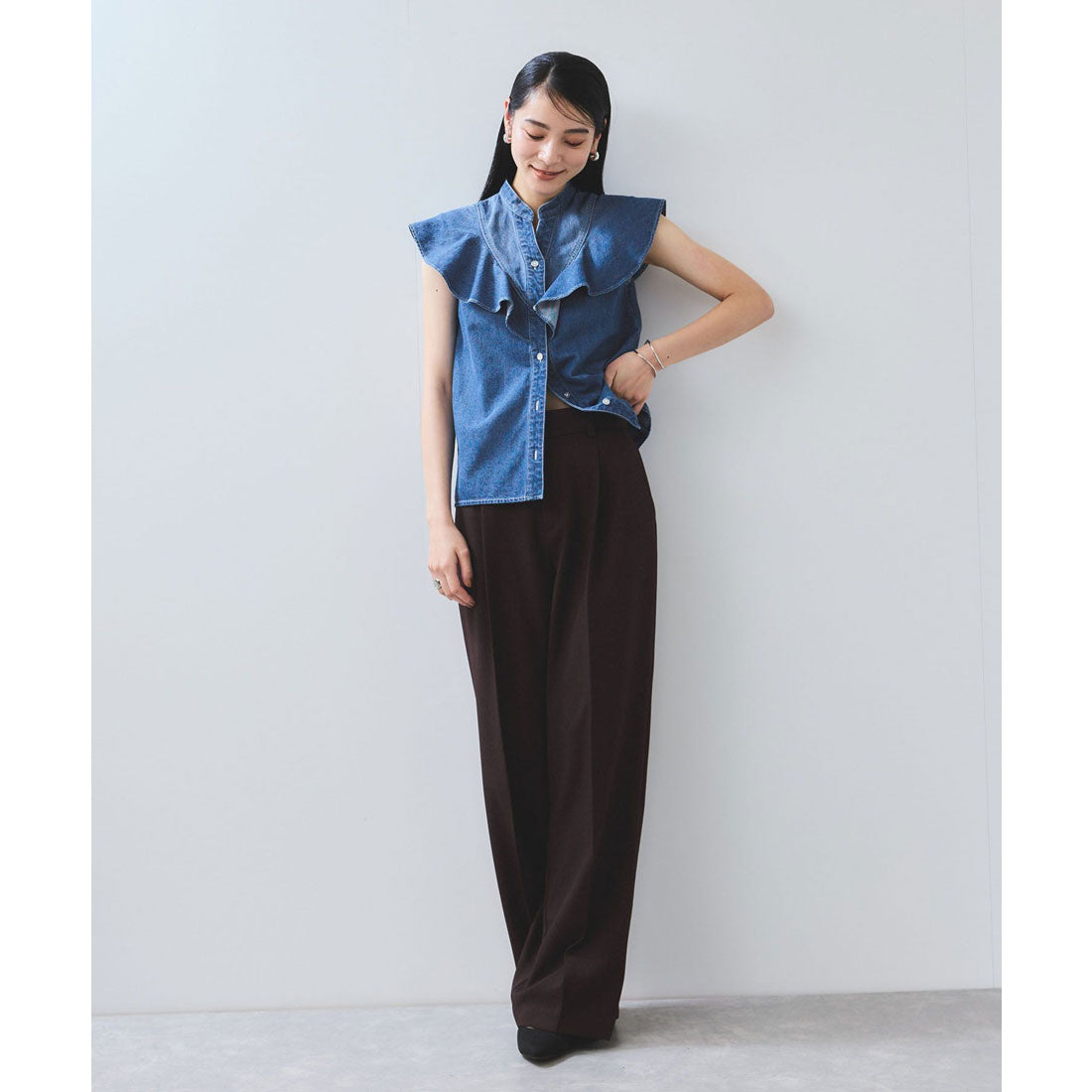 ビス VIS 2WAYデニムオフショルダーブラウス （サックス（48）） サックス（48）