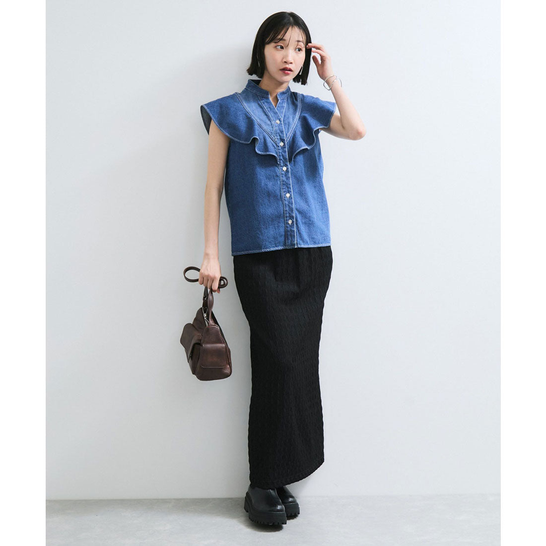 ビス VIS 2WAYデニムオフショルダーブラウス （サックス（48）） サックス（48）