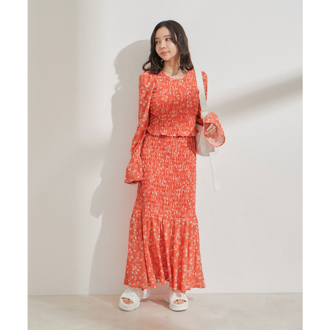 ビス VIS 【セットアップ対応】花柄シャーリングブラウス （オレンジ系（71）） オレンジ系（71）
