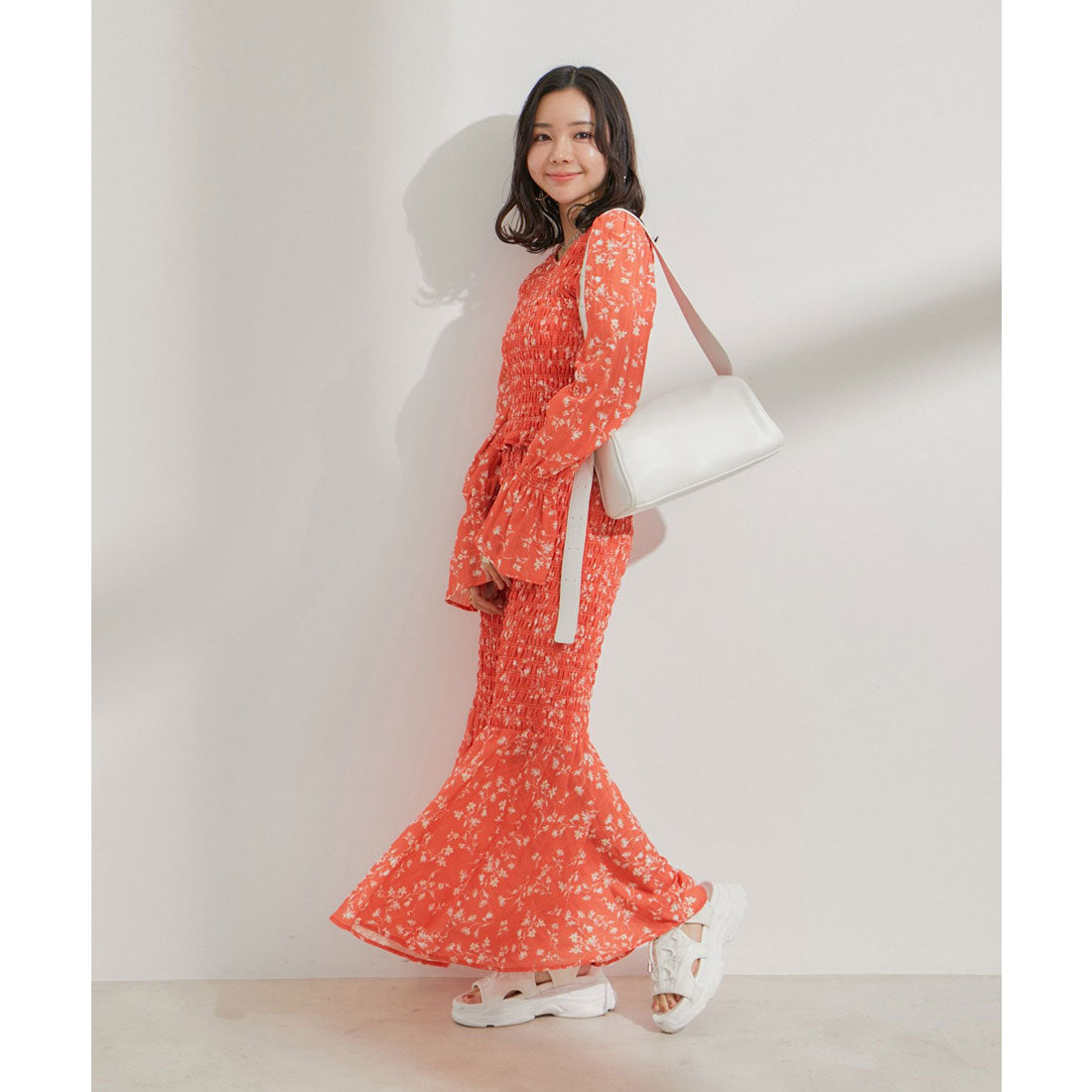ビス VIS 【セットアップ対応】花柄シャーリングブラウス （オレンジ系（71）） オレンジ系（71）