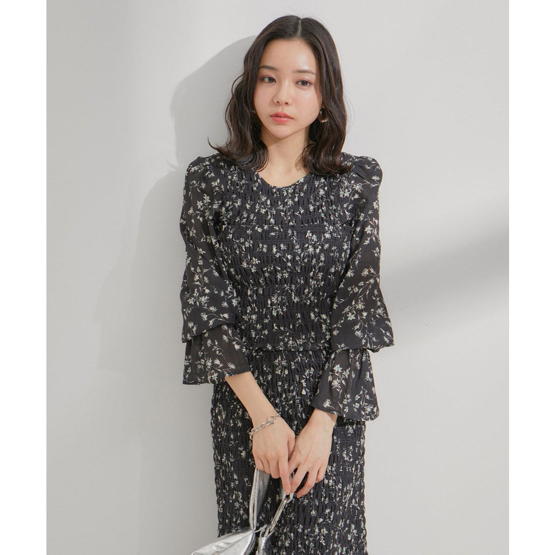 ビス VIS 【セットアップ対応】花柄シャーリングブラウス （オレンジ系（71）） オレンジ系（71）
