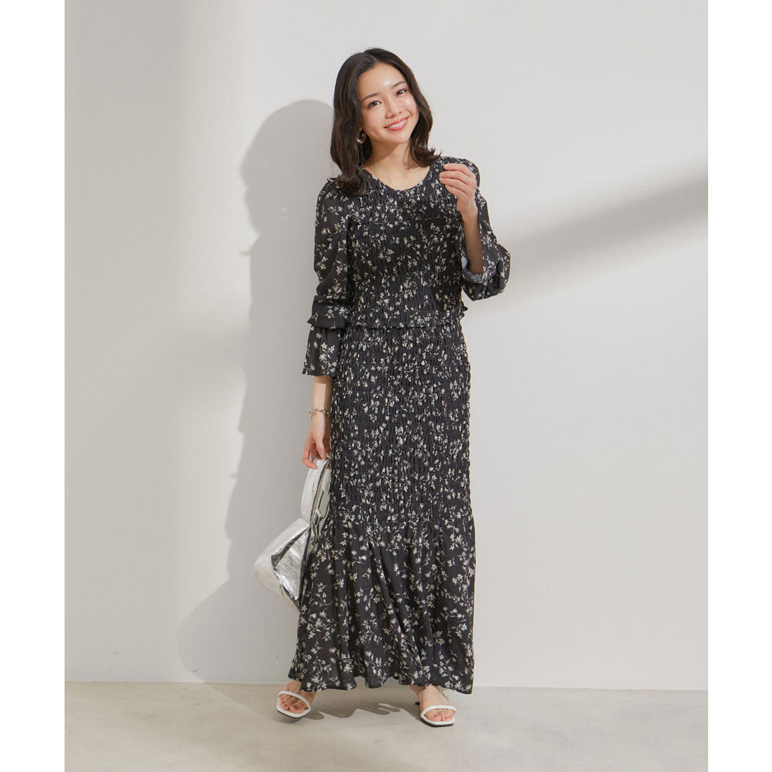 ビス VIS 【セットアップ対応】花柄シャーリングブラウス （オレンジ系（71）） オレンジ系（71）