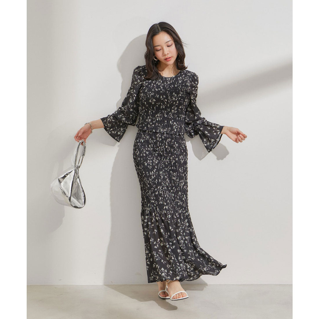 ビス VIS 【セットアップ対応】花柄シャーリングブラウス （オレンジ系（71）） オレンジ系（71）
