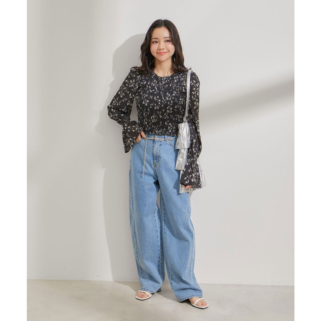 ビス VIS 【セットアップ対応】花柄シャーリングブラウス （オレンジ系（71）） オレンジ系（71）