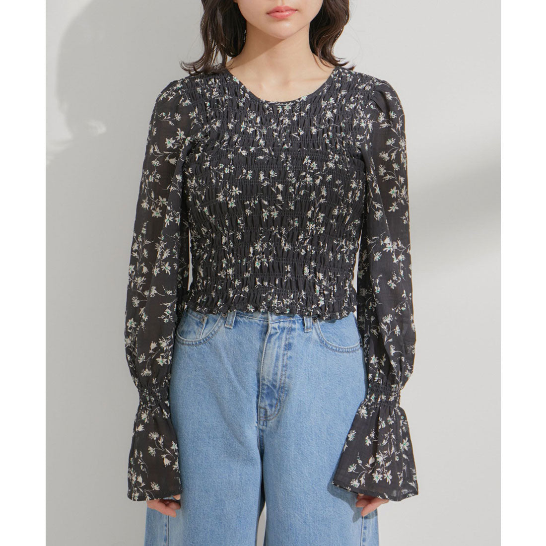 ビス VIS 【セットアップ対応】花柄シャーリングブラウス （オレンジ系（71）） オレンジ系（71）