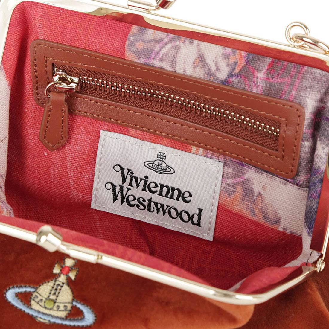 Vivian Westwood shoulder bag embroidered orb GRANNY FRAME PURSE 4B01000BW W00ZL F410 BURNT ORANGE